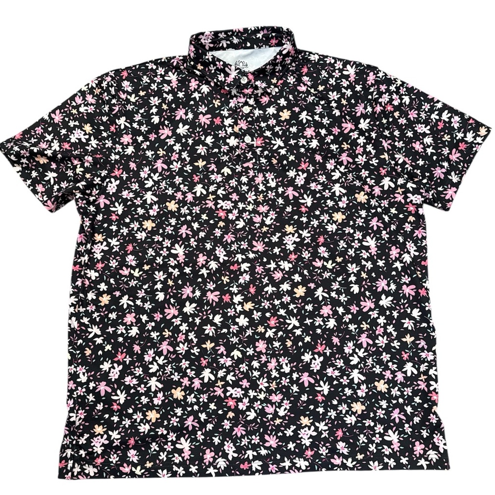 KaiPar Golf Polo Shirt Men's XXL Black Floral Performance Stretch Tropical GUC